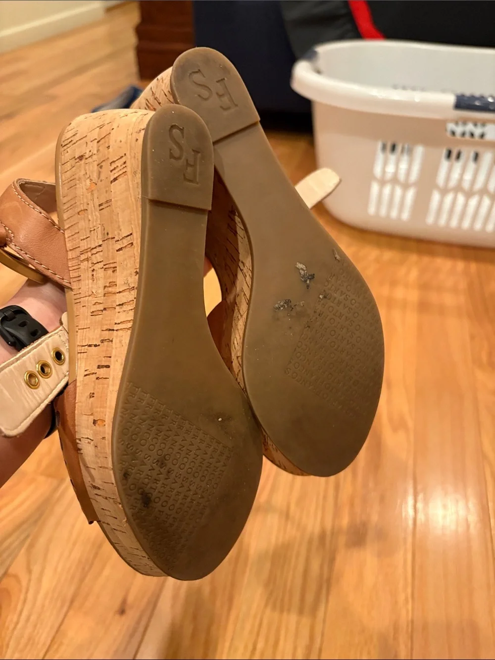 Franco Sarto Brown Laser-Cut Cork Wedge Sandals